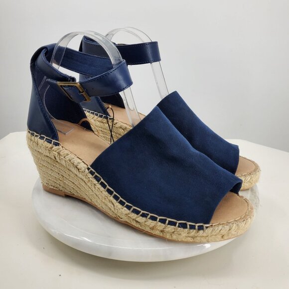 NWT Gap Navy Blue Ankle Strap Uniform Wedge Women's Espadrille Heels Size 10 - Picture 1 of 10
